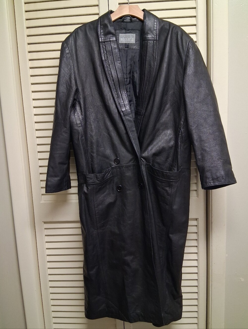 Vintage Y2k Long Black Genuine Leather Coat for Women SzL